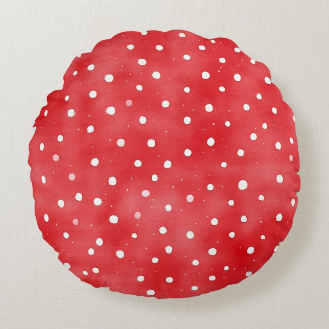 Red White Dots Ladybugs Rund Kudde (Framsidan)
