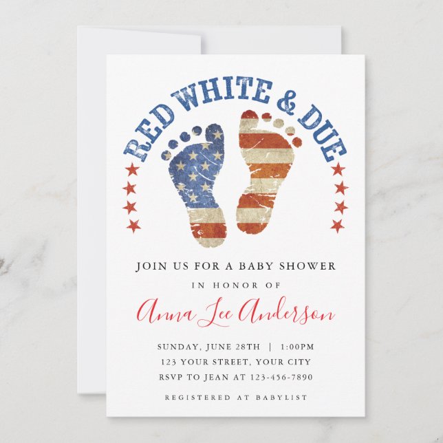 Red White & Due Baby Shower Invitation Inbjudningar (Framsida)
