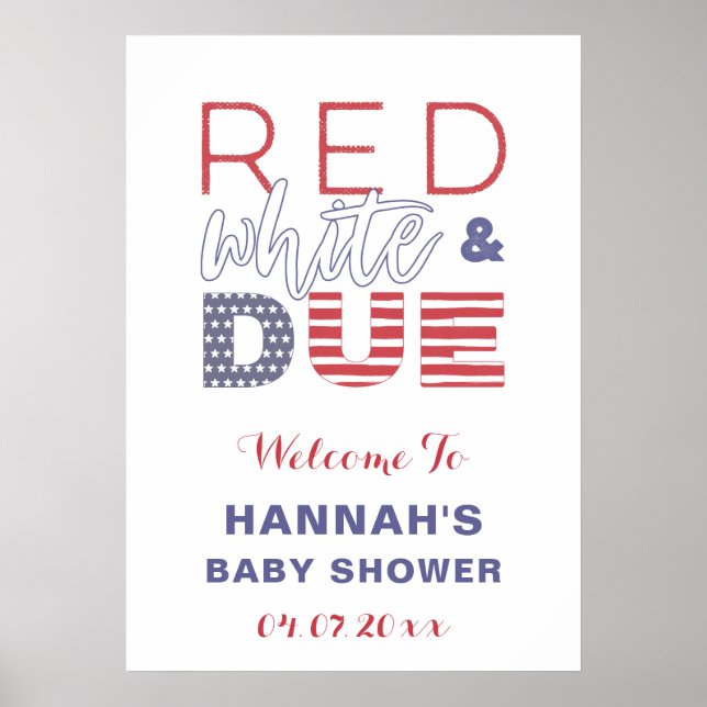 Red White & DUE Baby Shower Party VälkomstPoster Poster (Framsidan)