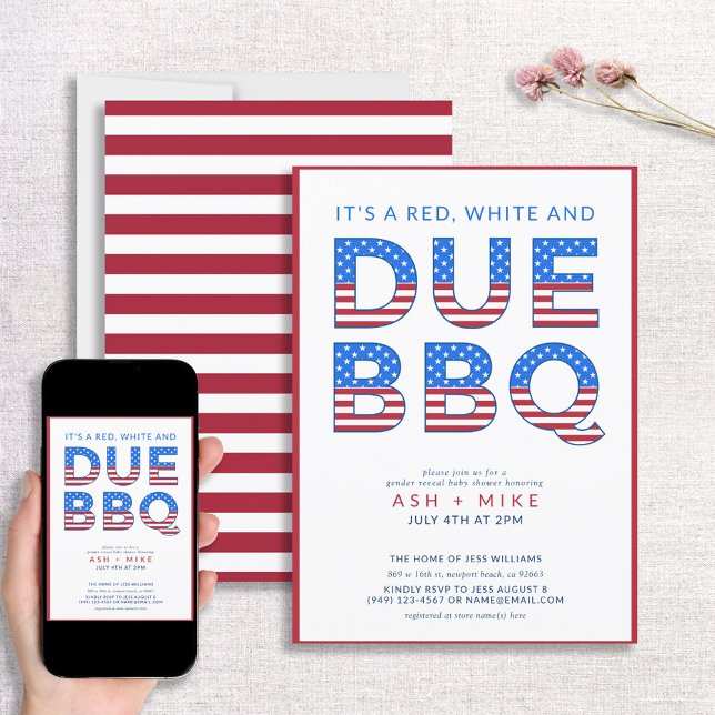 Red White & due BBQ Gender Reveal Baby Shower Inbjudningar (Skapare uppladdad)