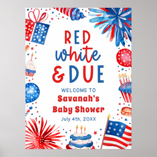 Red White & Due Gender Neutral Baby Shower Welcome Poster (Framsidan)