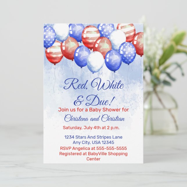 Red White & Due Independence Day Baby Shower Inbjudningar (Stående Fram)