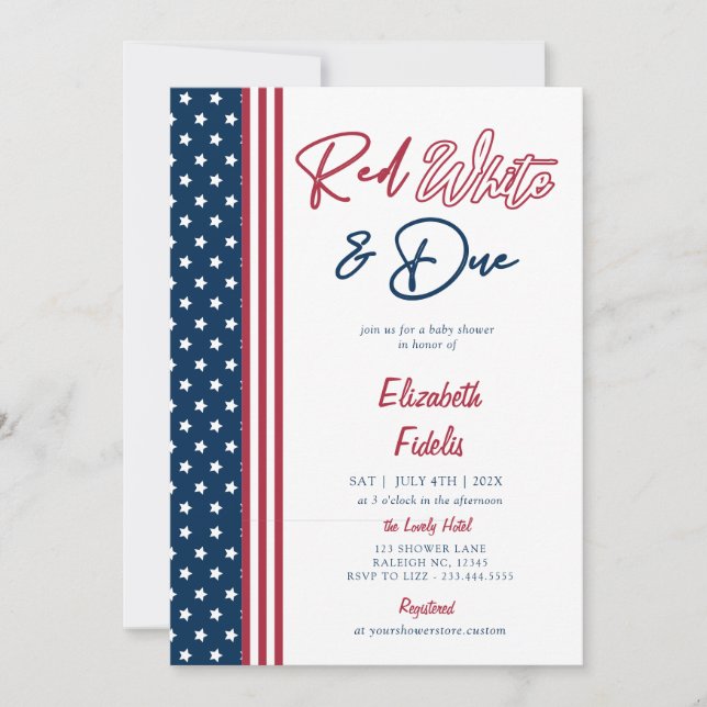 Red White & due Stars 4:e juli Baby Shower Inbjudningar (Framsida)