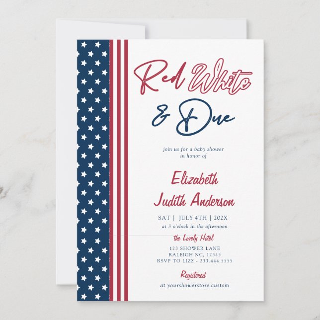 Red White & due Stars 4:e juli Baby Shower Inbjudningar (Framsida)