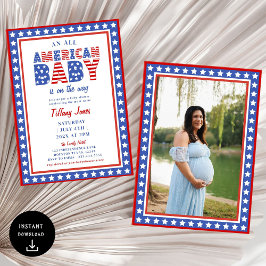 Red White & due Stars 4:e juli Baby Shower Inbjudningar