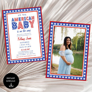 Red White & due Stars 4:e juli Baby Shower Inbjudningar