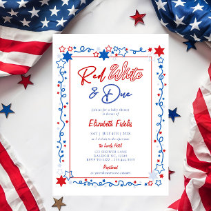 Red White & due Stars 4:e juli Baby Shower Inbjudningar