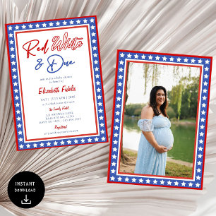 Red White & due Stars 4:e juli Baby Shower Inbjudningar