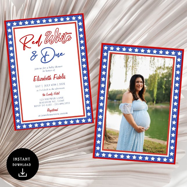 Red White & due Stars 4:e juli Baby Shower Inbjudningar (Skapare uppladdad)