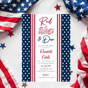 Red White & due Stars 4:e juli Baby Shower Inbjudningar