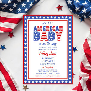 Red White & due Stars 4:e juli Baby Shower Inbjudningar