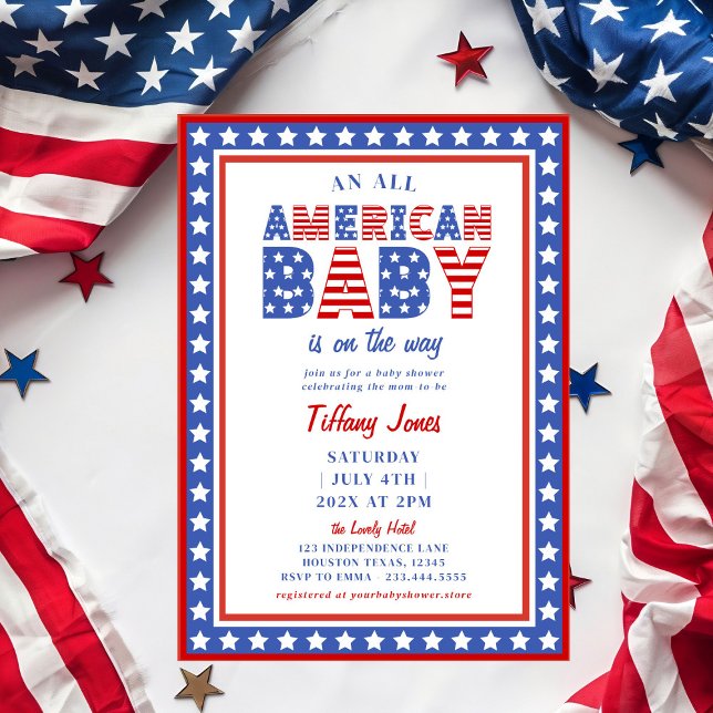 Red White & due Stars 4:e juli Baby Shower Inbjudningar (Skapare uppladdad)