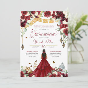 Red White Elegant Blommigt Butterfly Quinceanera V Inbjudningar