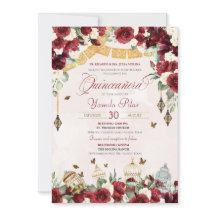 Red White Elegant Blommigt Butterfly Quinceanera V