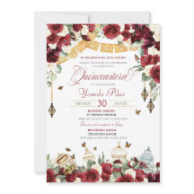 Red White Elegant Blommigt Butterfly Quinceanera V