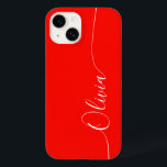 Red White Elegant Calligraphy Script Namn<br><div class="desc">Red White Elegant Calligraphy Script Anpassningsbar Personlig Namn iPhone 14 Smart Phone Case har en modern och enkel design för trendig och snyggt med personlig namn i elegant-handskriven calligraphy-skripttypografi på röd bakgrund. Designad av ©Evco Studio www.zazzle.com/store/evcostudio</div>