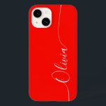 Red White Elegant Calligraphy Script Namn<br><div class="desc">Red White Elegant Calligraphy Script Anpassningsbar Personlig Namn iPhone 14 Smart Phone Case har en modern och enkel design för trendig och snyggt med personlig namn i elegant-handskriven calligraphy-skripttypografi på röd bakgrund. Designad av ©Evco Studio www.zazzle.com/store/evcostudio</div>