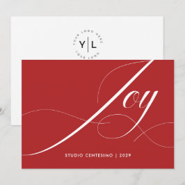 Red White Elegant Modern Joy Corporate Logotyp Julkort