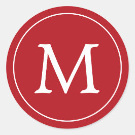 Red White Elegant Monogram jul Helgdag Runt Klistermärke