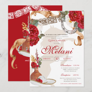 Red White Elegant Ro Charro Mariachi Quinceanera Inbjudningar