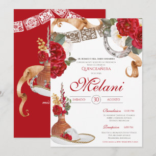 Red White Elegant Ro Charro Mariachi Quinceanera Inbjudningar