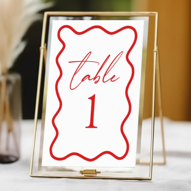Red White Elegant Wavy Border Wedding Bordsnummer (Skapare uppladdad)