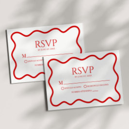 Red White Elegant Wavy Border Wedding RSVP Card OSA Kort