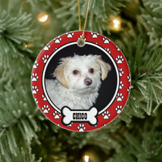 Red|White Family Pet Memorial Photo Porcelain Julgransprydnad Keramik