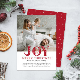 Red & White Family Photo Modern JOY-jul Julkort