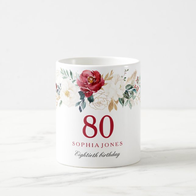 Red & White Festive 80th Birthday Gift Coffee Mugg (Center)