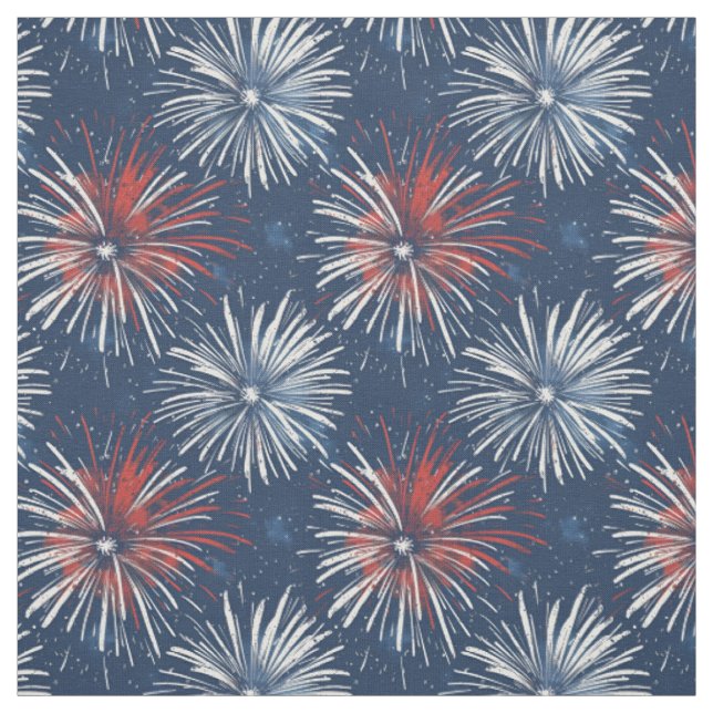 Red & White Fireworks på Blue Tyg (Provkarta)