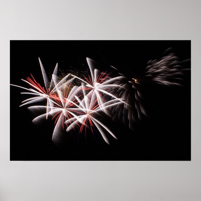 Red White Fireworks Visning Photo Poster (Framsidan)