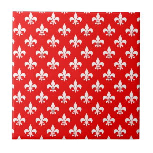 Red White Fleur-de-lis Kakelplatta