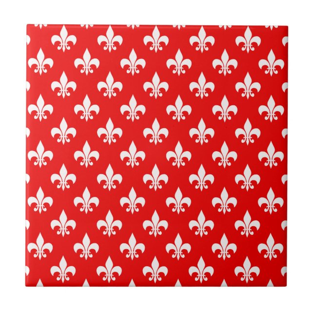 Red White Fleur-de-lis Kakelplatta (Framsidan)