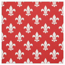 Red, White Fleur De Lis Mönster Tyg