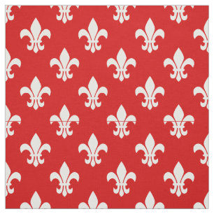 Red, White Fleur De Lis Mönster Tyg