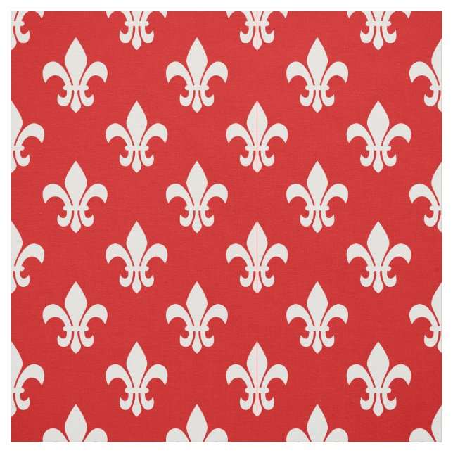 Red, White Fleur De Lis Mönster Tyg (Provkarta)