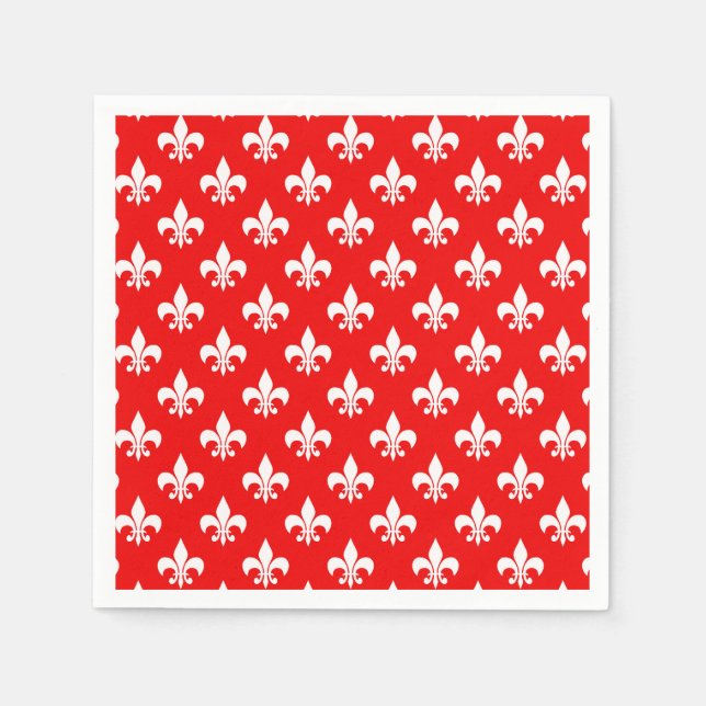 Red White Fleur-de-lis Pappersservett (Framsidan)