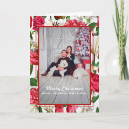 Red White Flowers Family Photo God jul Kort
