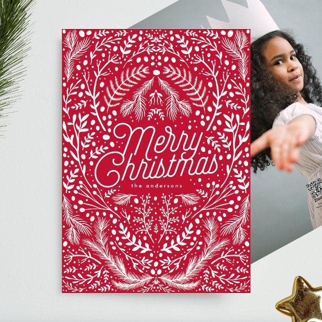 Red White Foliage & Berries No Photo jul Julkort (Skapare uppladdad)