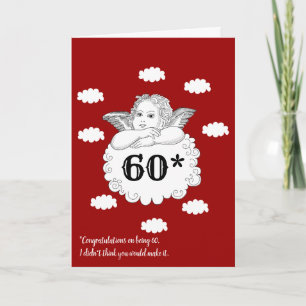 Red White Funny Cheeky Cherub Angel 60:e födelseda Kort