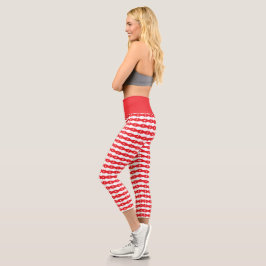 Red & White Geometric Mönster Capri Leggings