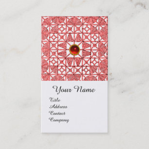 RED WHITE GEOMETRIC SNÖRE RUBY GEMSTONE MONOGRAM VISITKORT