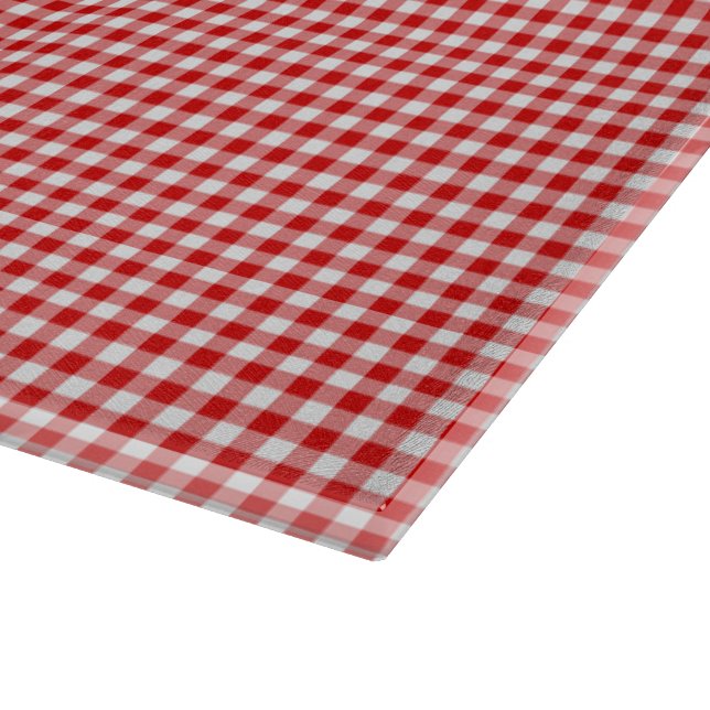 Red-White Gingham-15 x 11 GLASS CUTTING BOARD (Hörn)