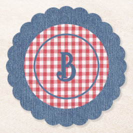 Red & White Gingham, Blue Denim Print, Initial (6) Underlägg Papper