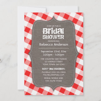 Red & White Gingham Canvas Möhippa Inbjudningar