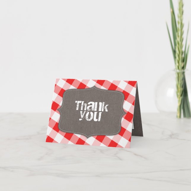 Red & White Gingham Canvas Tack. Tack Kort (Framsida)
