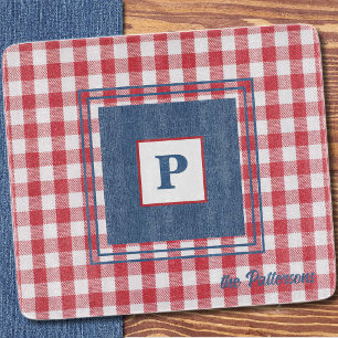 Red & White Gingham Check, Blue Denim Glass