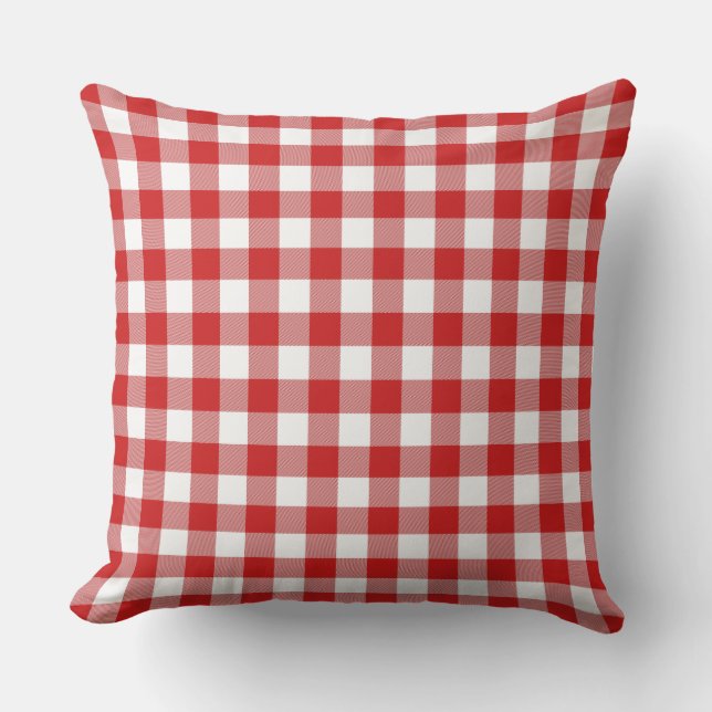 Red & White Gingham Check Kudde (Framsida)