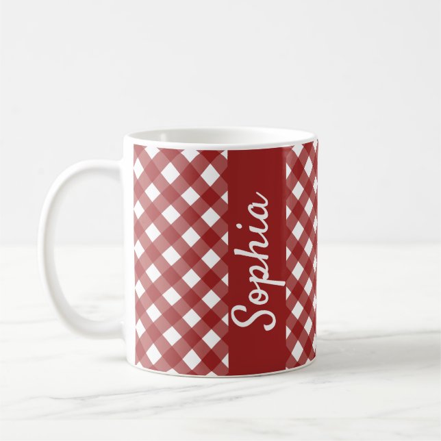 Red White Gingham Check Play Kaffemugg (Vänster)